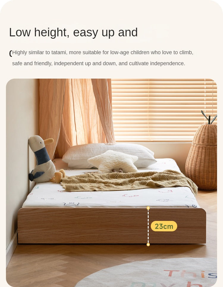 Solid Oak & Beech Wood Floor Bed with Pulley - Toddler Bed for Safe & Comfortable Sleep - Perfect for Montessori Bedrooms & Kids' Room Decor