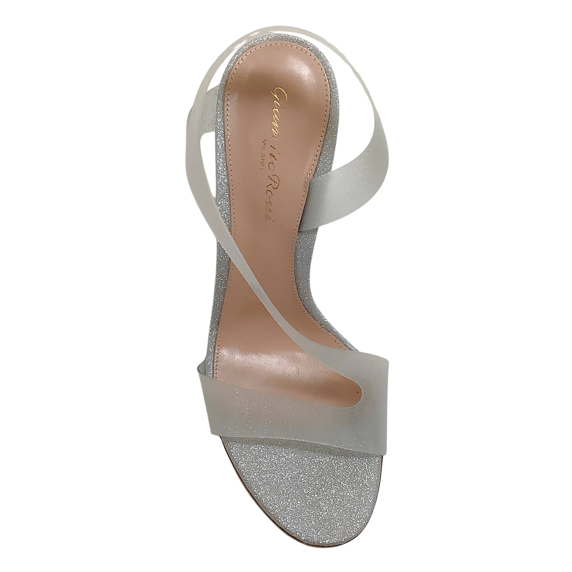 Gianvito Rossi Silver Glitter Metropolis Halter Sandals for Women - Elegant High Heel Party Shoes for Evening Events, Weddings & Night Out