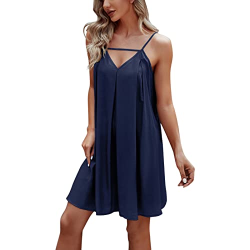 Trendy Women's Summer Casual Loose A-Line Mini Dress - Sleeveless Solid Color Party Dress (Dark Blue, XL) | Perfect for Beach Vacations, Date Nights & Outdoor Events