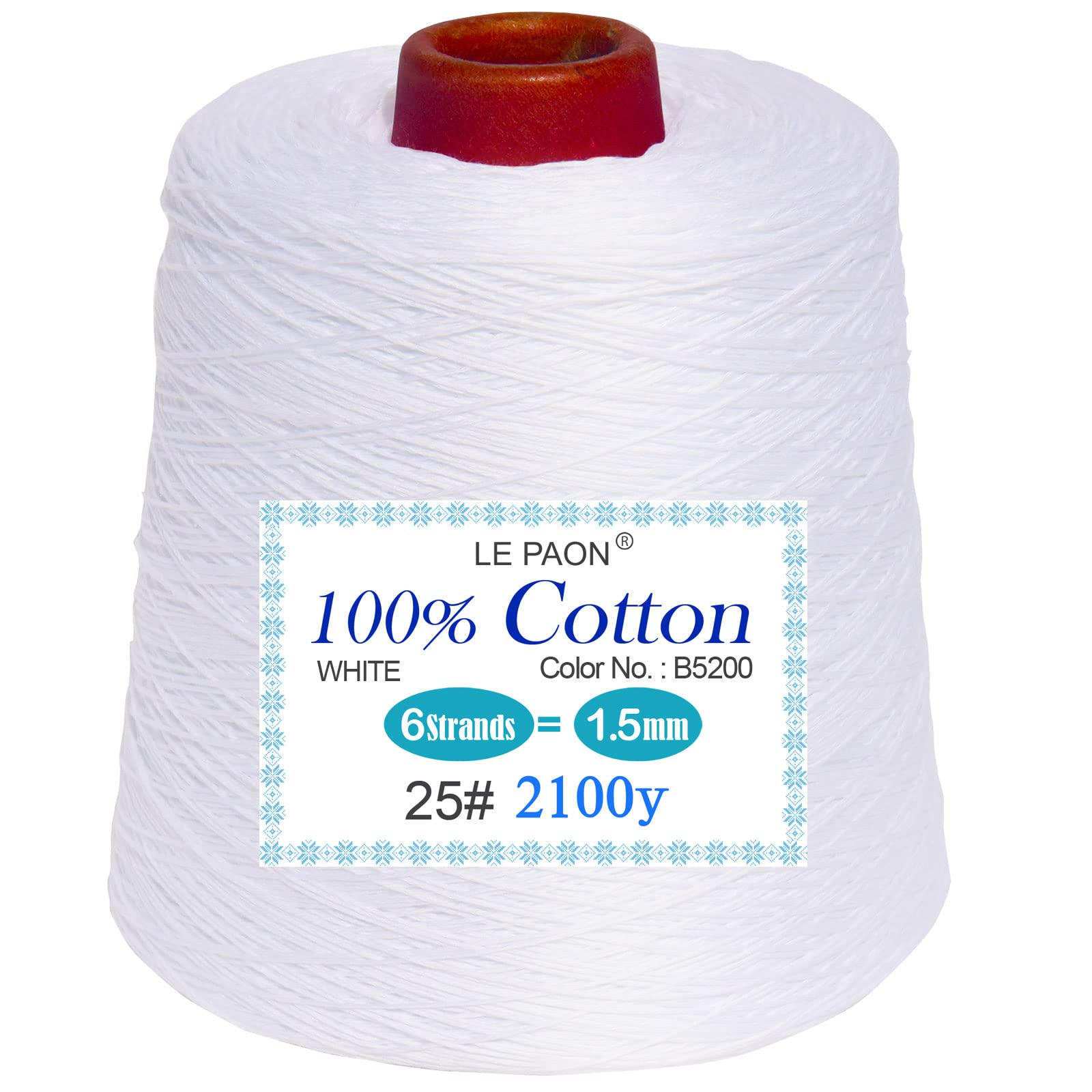 LE PAON 500g Cone Embroidery Floss - Premium Cross Stitch Thread for Friendship Bracelets & Craft Projects (B5200 White) - Perfect for DIY Sewing, Needlework & Handmade Gift Making