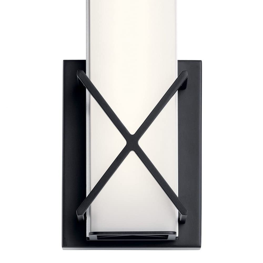 Modern Matte Black Steel Wall Sconce with Satin Etched White Glass - 12