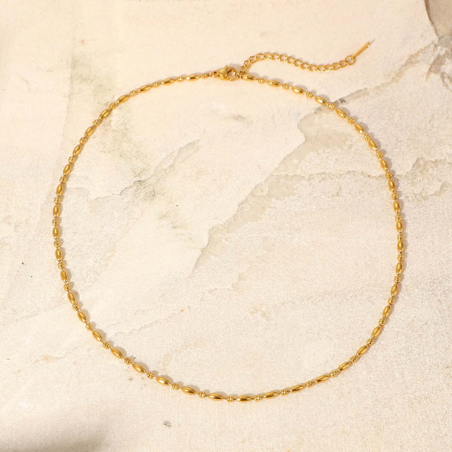 18K Gold Plated Minimalist Rice Beads Necklace & Bracelet Set - Elegant Jewelry Gift for Women | Perfect for Weddings, Parties & Everyday Wear (JDN982)