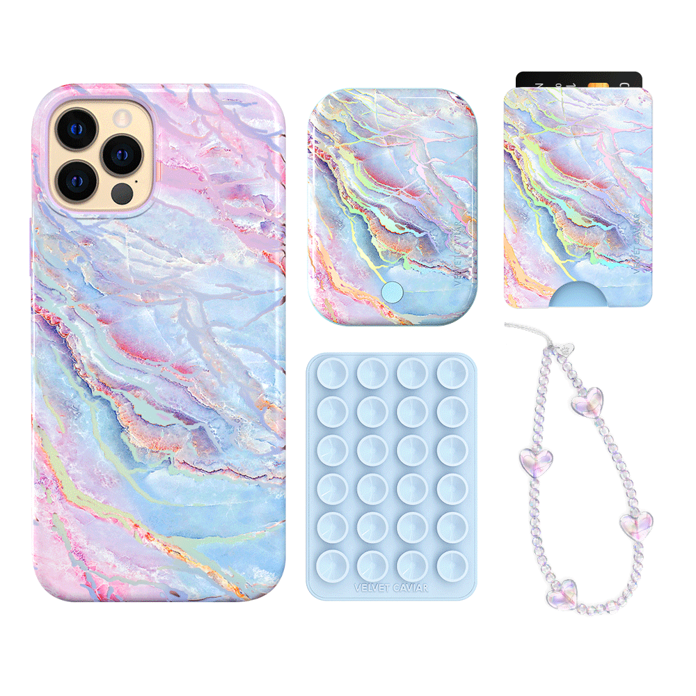 Holo Moonstone iPhone Case with Wallet - Stylish & Protective Phone Cover for iPhone 13/14/15 - Perfect for Everyday Use, Travel, and Shopping