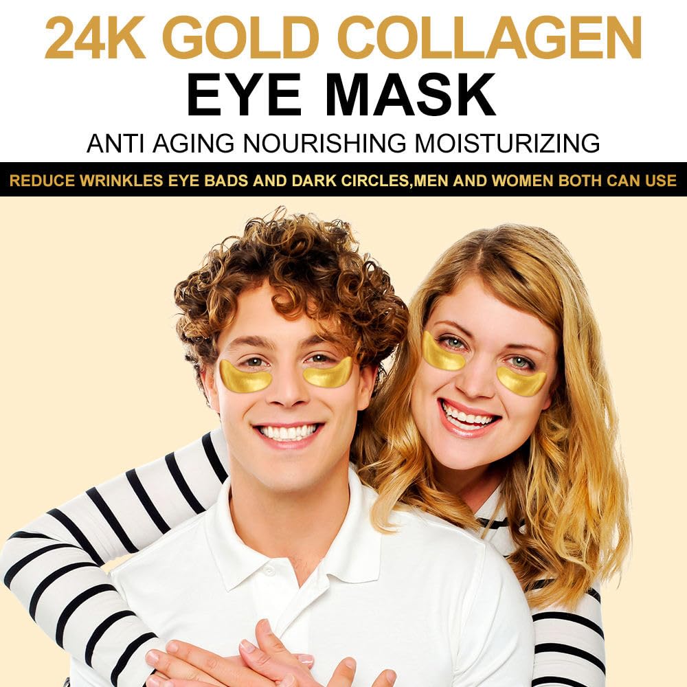Golden Under Eye Patches (20 Pairs) - Anti-Wrinkle Eye Mask with Amino Acid & Collagen for Dark Circles & Puffy Eyes - Hydrating Skincare Treatment for Men & Women - Perfect for Overnight Use, Travel & Daily Eye Care Routine
