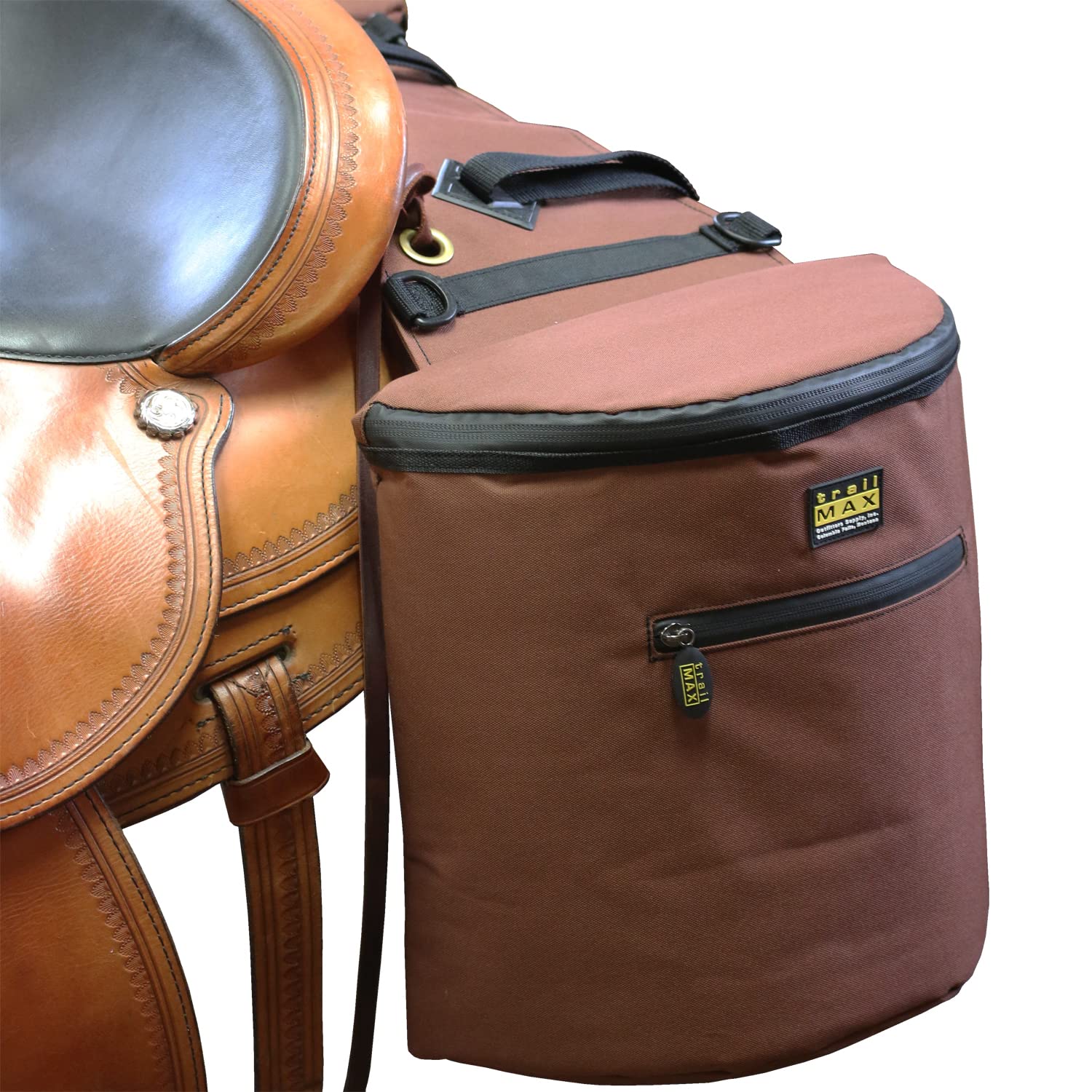 TrailMax Insulated Cooler Saddle Bags for Horses - Western & Endurance Riding with Closed-Cell Foam & Vinyl Liner - Includes Cell Phone/Camera Pocket (Brown) - Perfect for Trail Rides, Camping & Outdoor Adventures