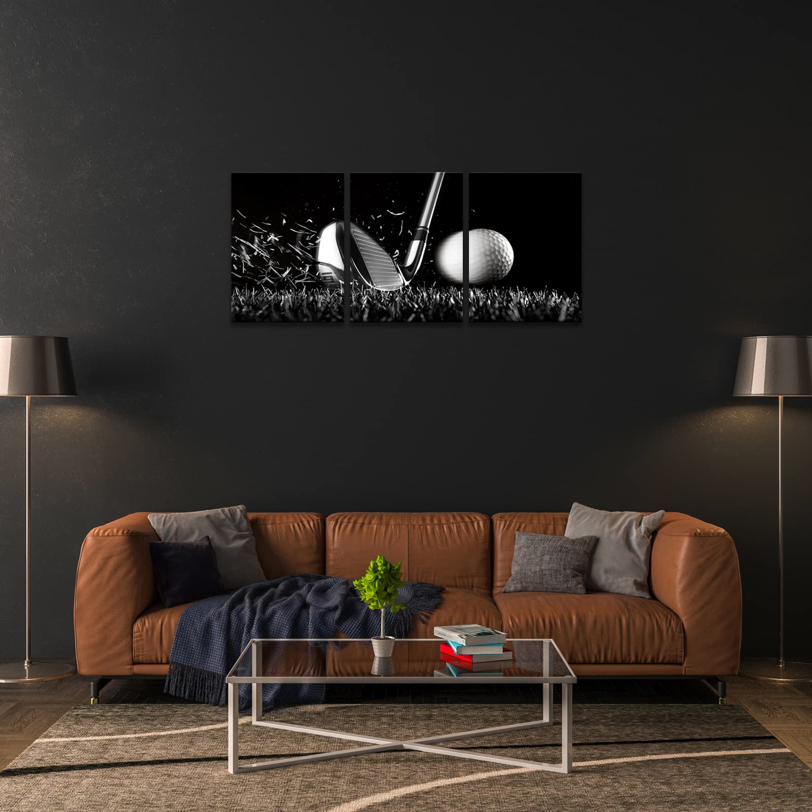 BWSPACE Golf Course Wall Art Set - 3 Piece Black & White Canvas Prints for Living Room & Bedroom - Framed Ready to Hang Golf Decor - Perfect for Home Office, Man Cave & Sports Bar Decor