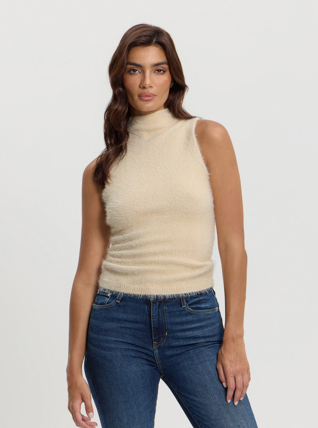 Beige Ashley Funnel Top Women's Fashion Blouse - Perfect for Casual Outings, Date Nights & Summer Vacations