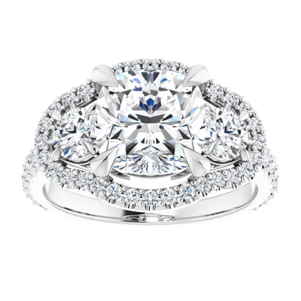 3 CT Cushion Cut Colorless Moissanite Engagement Ring for Women - Sterling Silver/Solid Gold Wedding Band Set - Diamond Solitaire Prong Bridal Ring - Perfect for Proposals, Anniversaries & Special Occasions