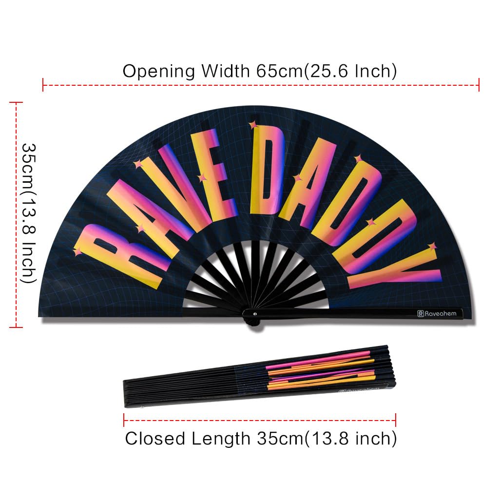 UV Glow Rave Fan - Bamboo Folding Hand Fan for Men & Women, 13
