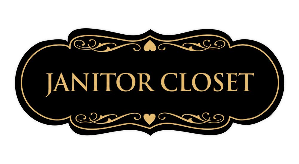 ByLITA Designer Janitors Closet Sign (Black & Gold) - Large Durable Metal Sign for Office, School & Commercial Spaces - Perfect for Restroom, Storage & Utility Room Identification