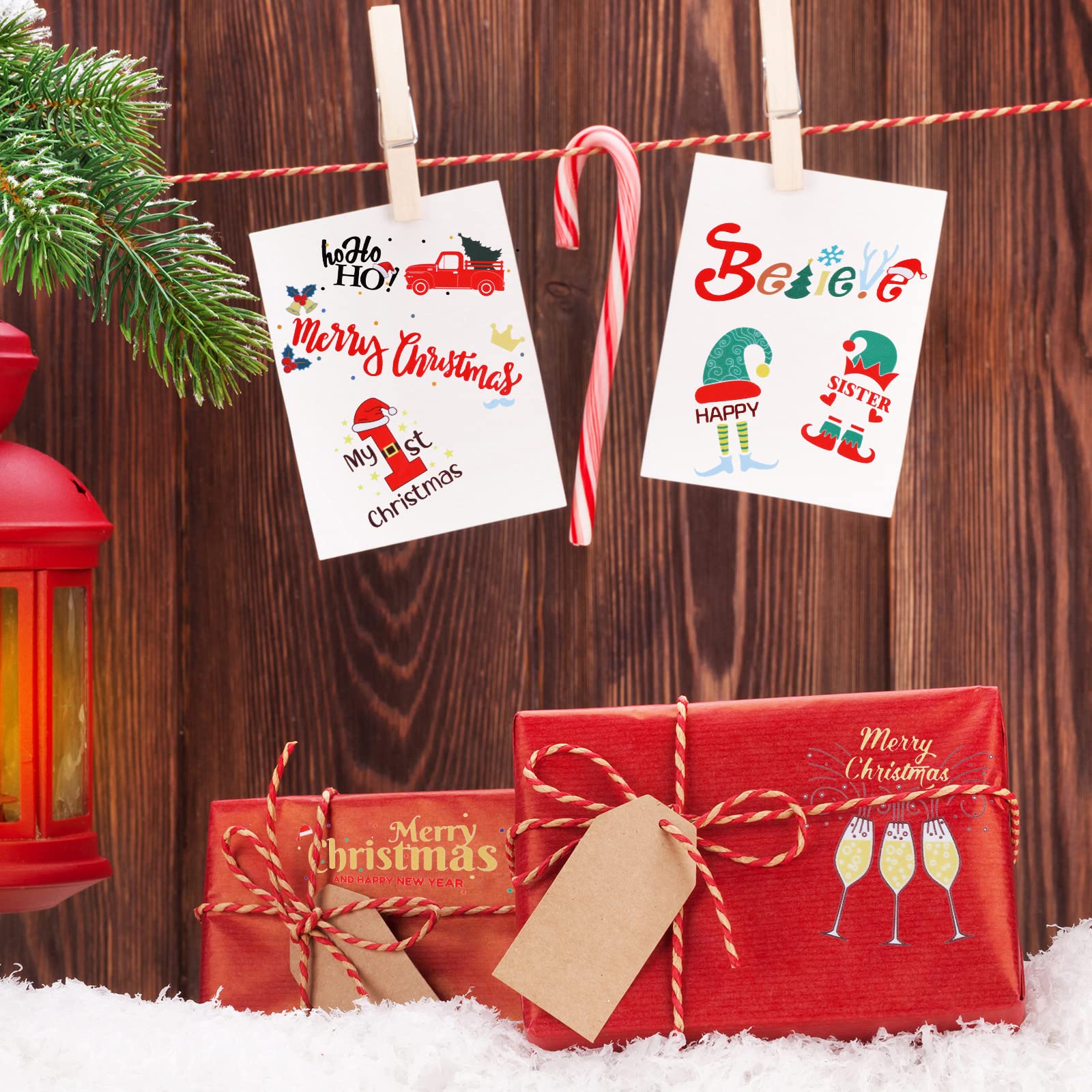 48-Piece Christmas Vinyl Decals Set - Removable Merry Christmas Snowman & Elf Stickers - Peel and Stick Holiday Decor for Bottles, Laptops, Scrapbooks, Cars & Party Favors - 16 Festive Designs for Xmas Decorations & DIY Crafts