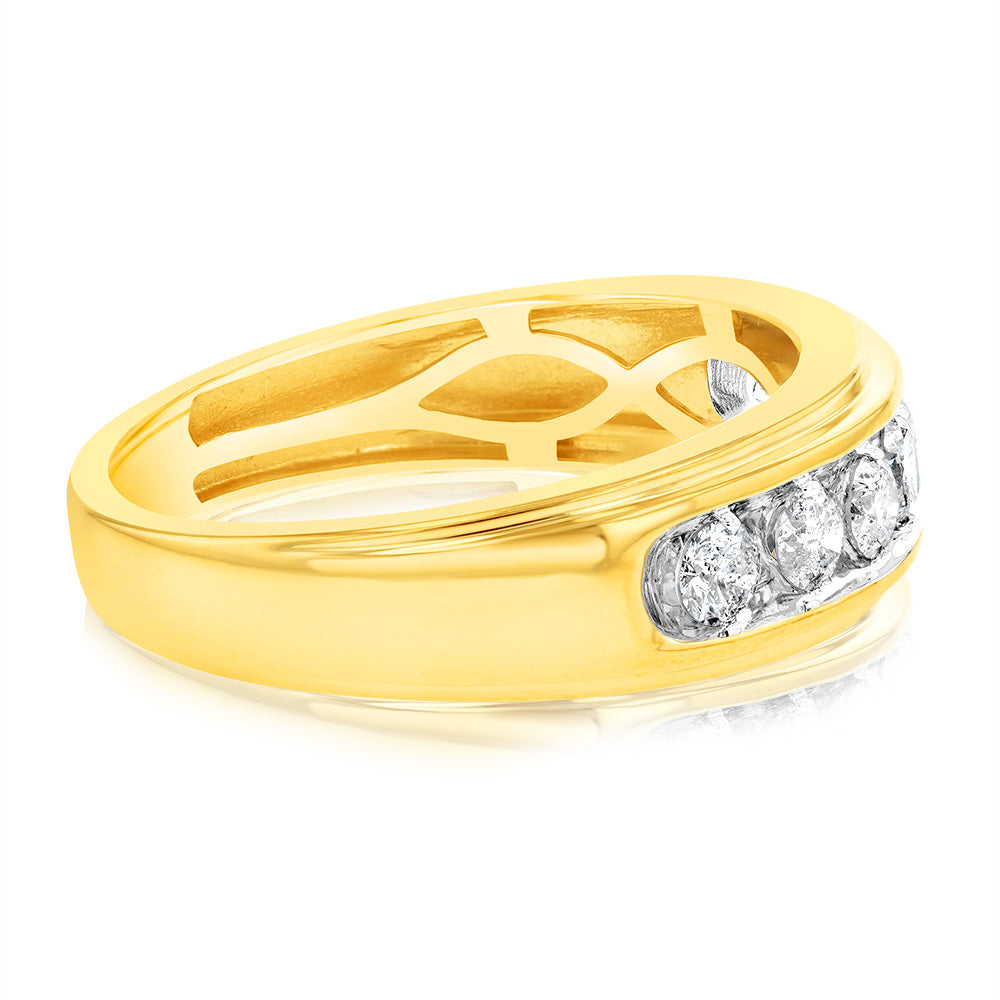 3/4 Carat Diamond Men's Ring in 10K Yellow Gold - Elegant Wedding Band & Anniversary Gift for Him