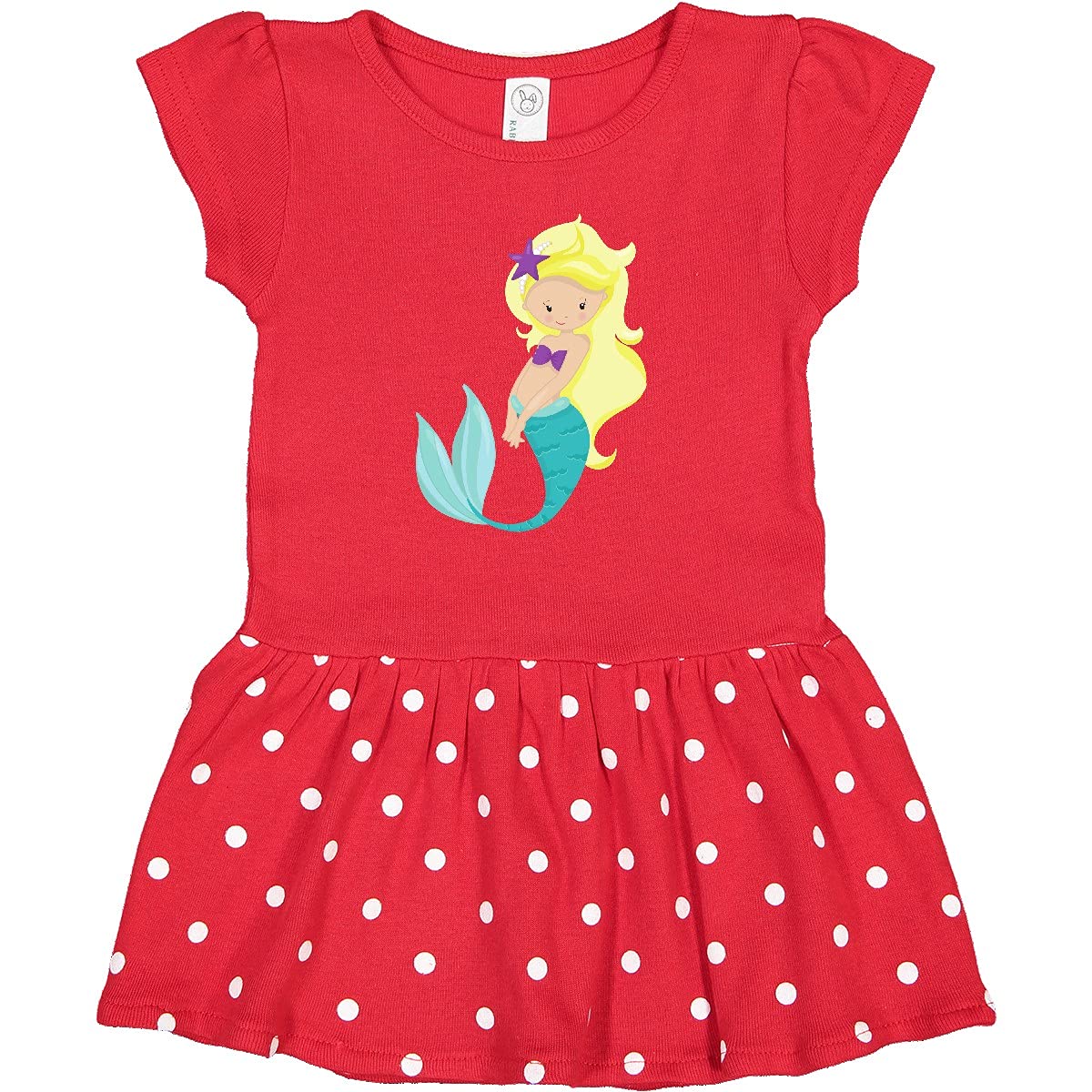 Inktastic Cute Mermaid Baby Dress - Little Mermaid Inspired Blonde Hair Star Print Outfit for Girls | Perfect for Birthday Parties, Beach Vacations & Photo Shoots
