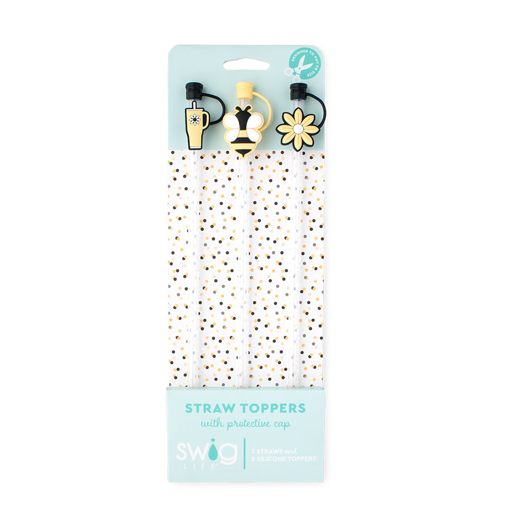 Busy Bee Straw Topper Set - 6pcs Cute Honey Bee Drink Decorations for Smoothies, Milkshakes & Cocktails - Perfect for Kids Parties, Summer BBQs & Themed Events