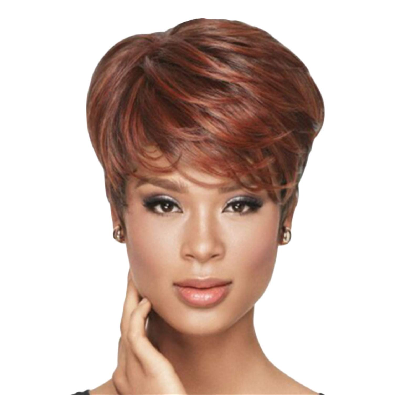 Andongnywell Short Curly Human Hair Wig for Black Women - Heat Resistant Synthetic Wig with Bangs & Natural Density | Perfect for Daily Wear, Cosplay & Special Occasions