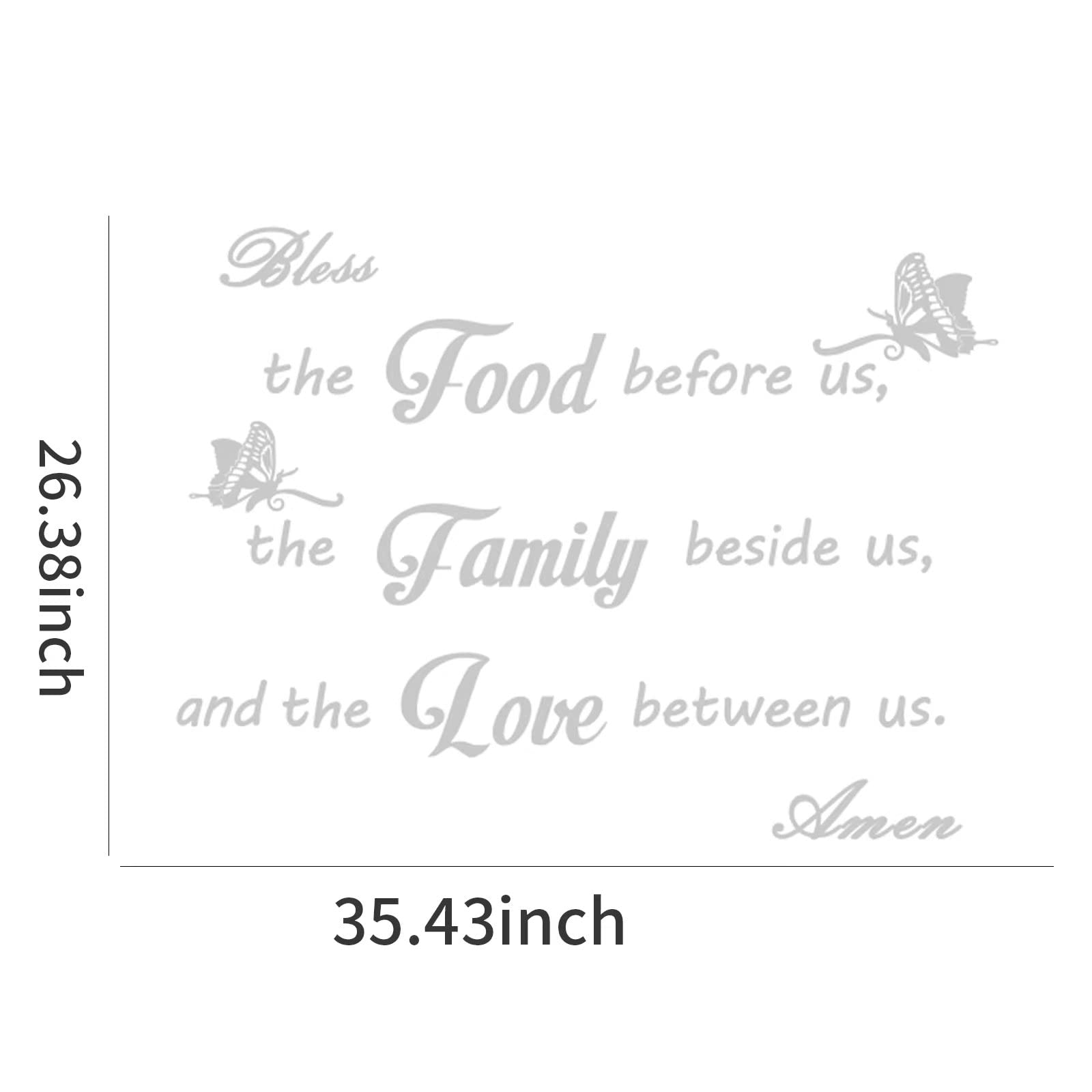 Kitchen Wall Decor - Acrylic Bless The Food Sign for Dining Room & Prayer Room (35.4x26.3in Silver)