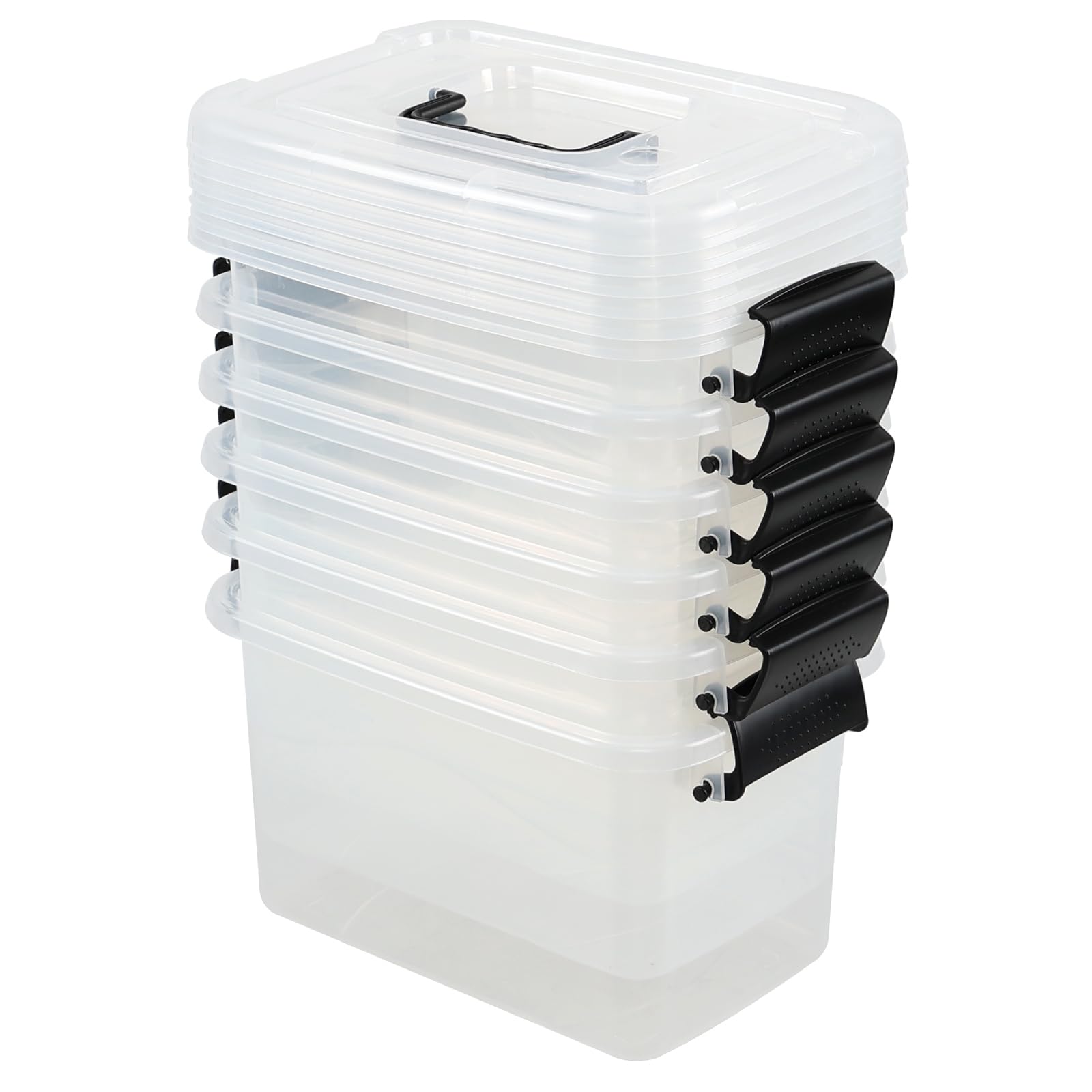 6-Pack 5 Quart Clear Plastic Storage Bins with Latching Lids & Handles - Small Organizer Containers for Home, Office, Closet & Toy Storage