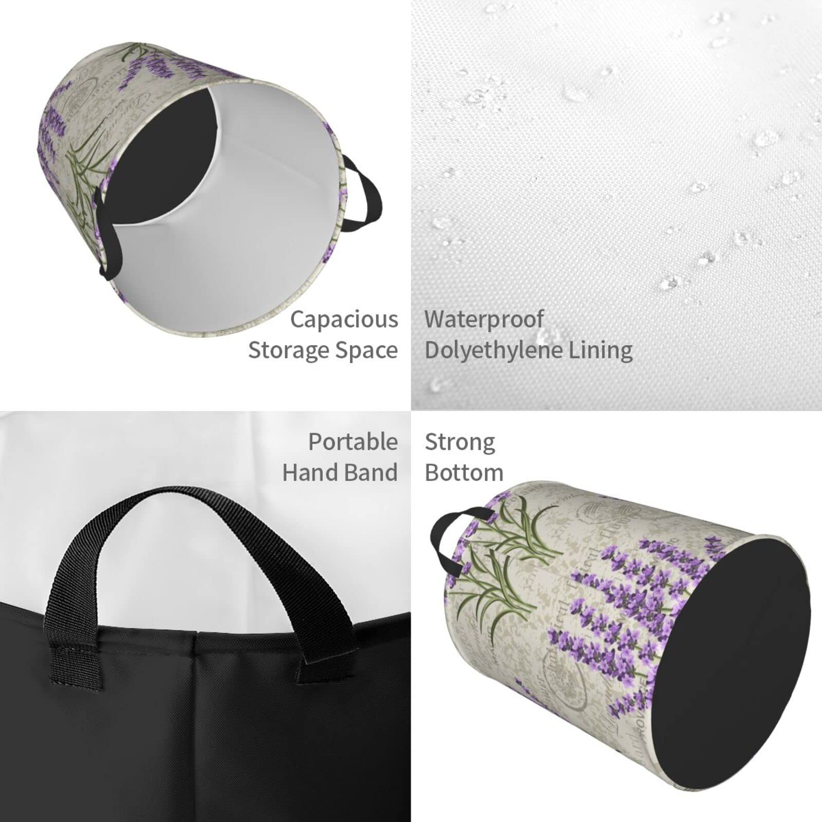 Lavender Flower Laundry Hamper Basket - Collapsible Dirty Clothes Storage Bin for Bedroom, 16.5