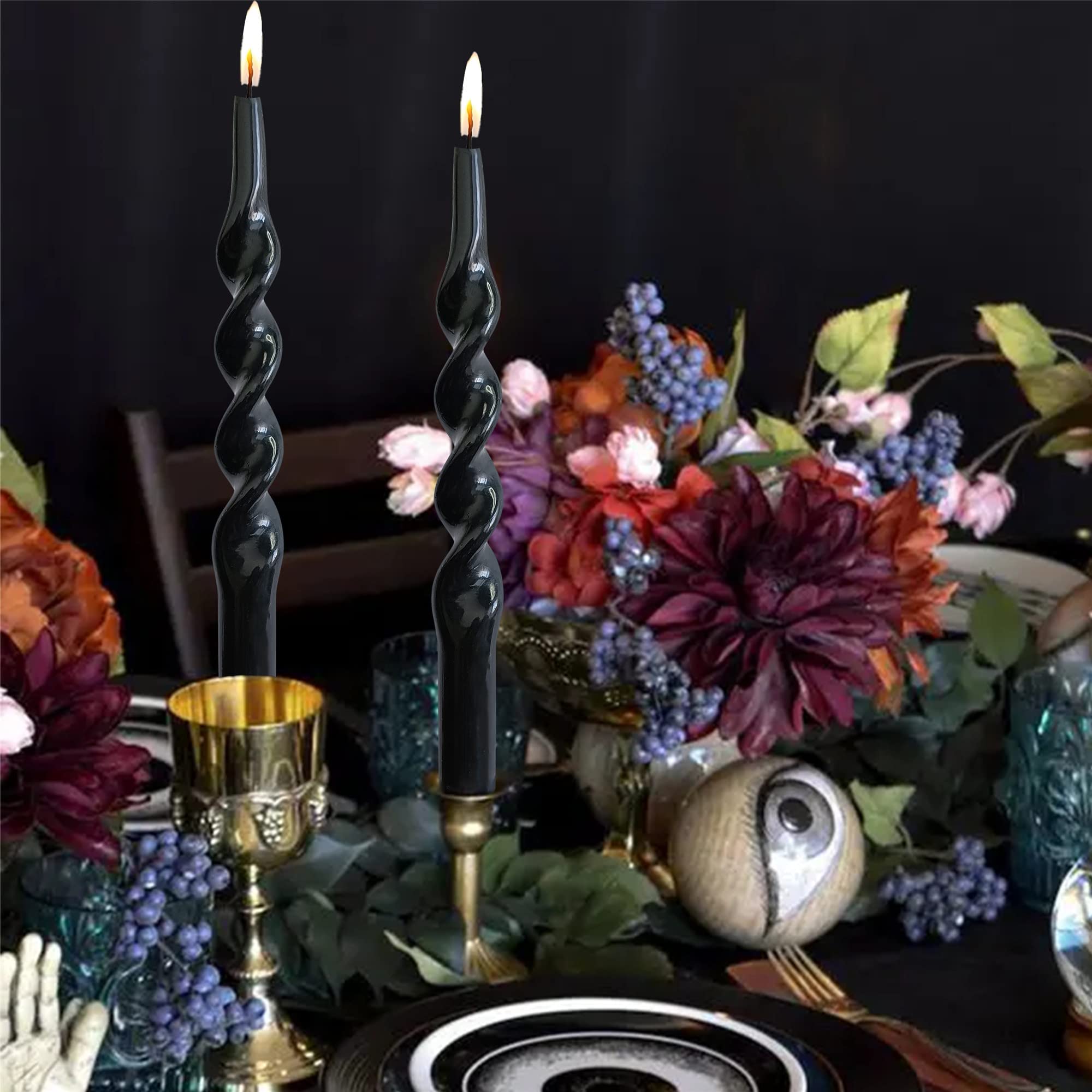 Elegant Black Taper Candles - 2 Pack 10 Inch Tall Spiral Twist Candlesticks for Religious Ceremonies, Romantic Dinners & Housewarming Gifts | Premium Dinner Table Decor & Home Decoration