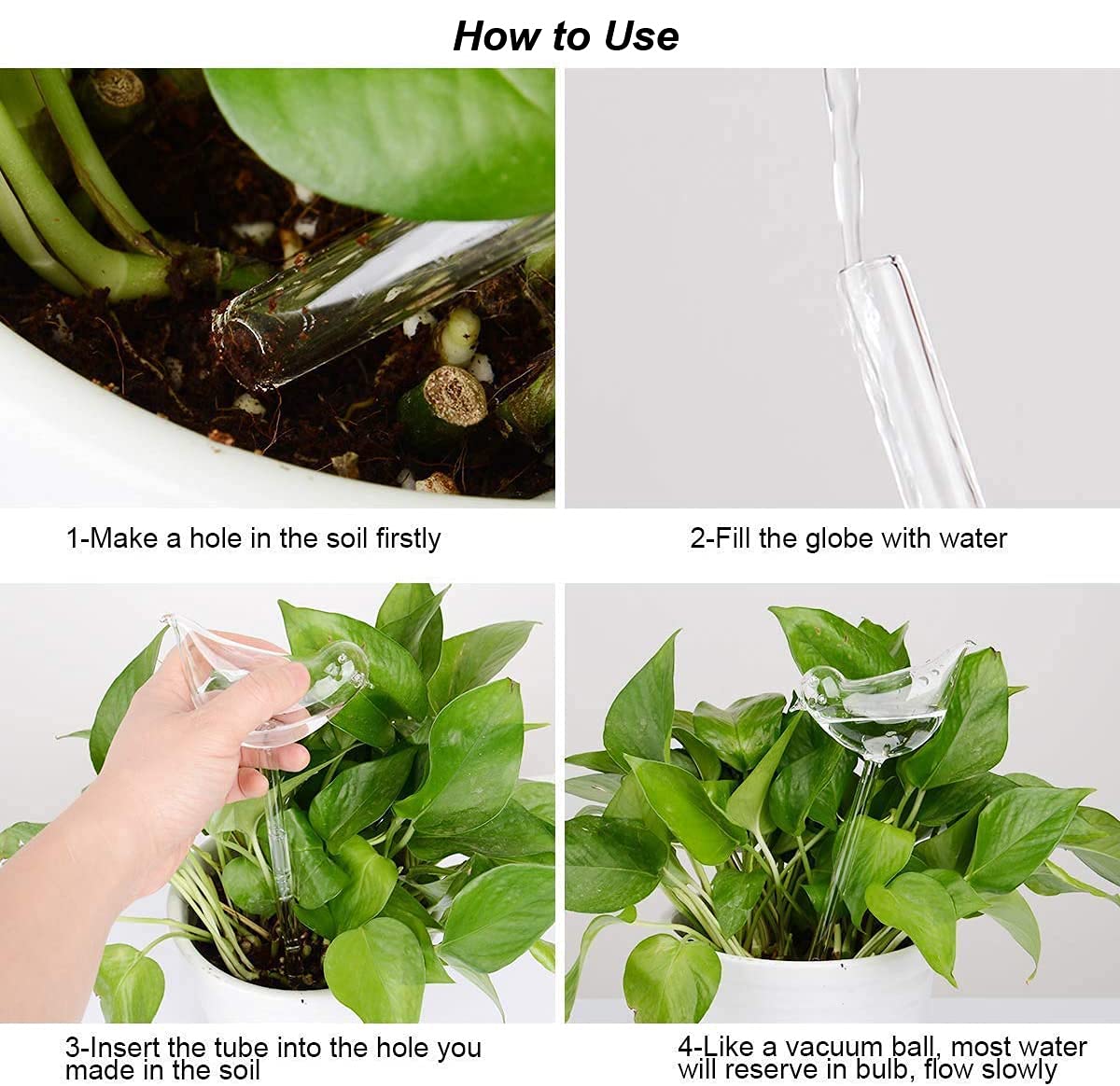Self-Watering Glass Globes - 4 Pack Automatic Plant Watering Bulbs for Indoor & Outdoor Plants | Clear Glass Bird-Shaped Watering Stakes | Perfect for Vacation Plant Care, Hanging Baskets & Herb Gardens