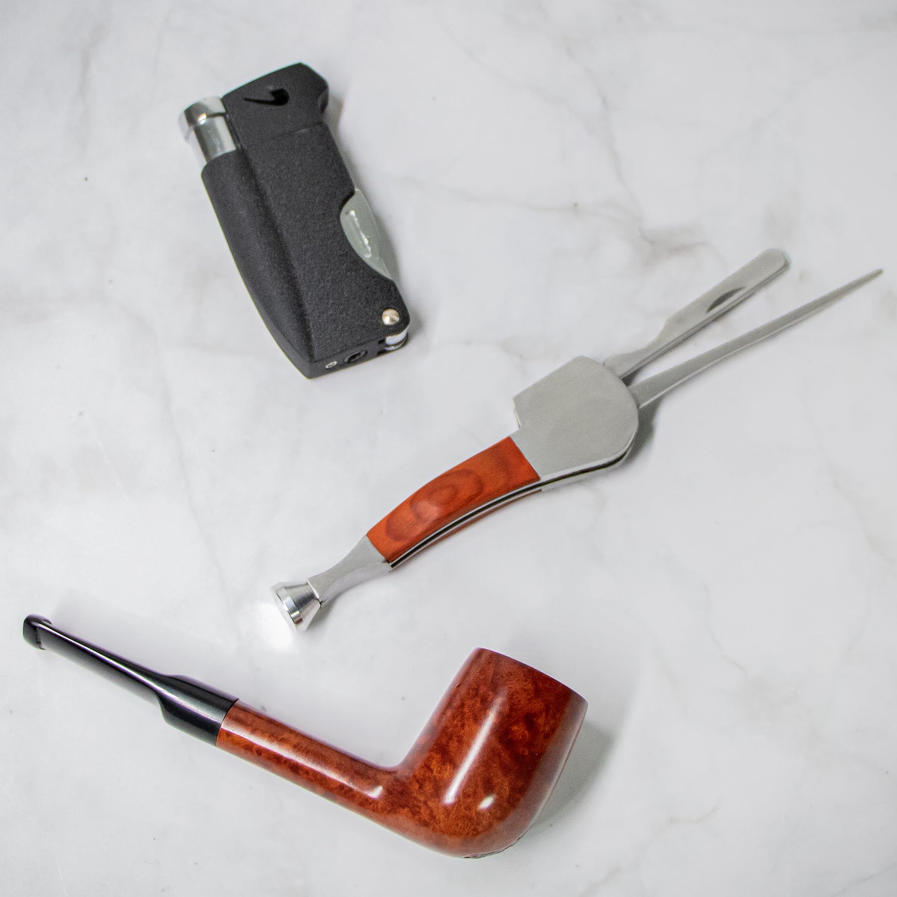 AILE 3-in-1 Stainless Steel Smoking Pipe Tool Set - Multi-Function Tobacco Pipe Cleaner, Scraper & Tamper with Rosewood Handle for Wooden Pipes - Perfect for Pipe Maintenance & Smoking Accessories