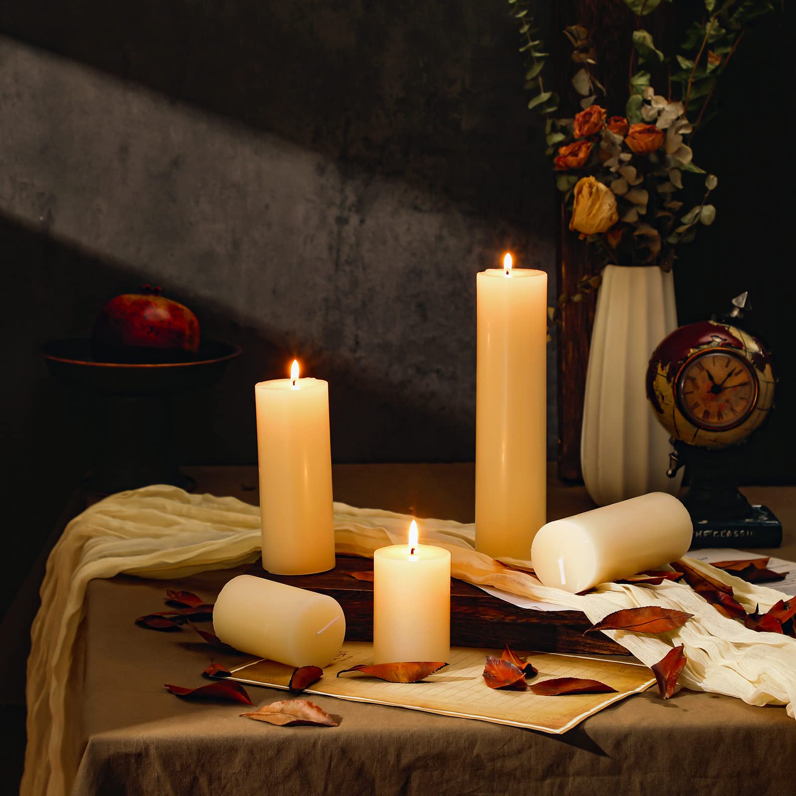 Amyhill 30-Pack Unscented White Pillar Candles Bulk Set - 2x3, 2x5, 2x8 Inch Large Tall Cotton Wick Wax Candles for Wedding, Home Decor, Restaurant, Spa & Church - Emergency Lighting & Romantic Ambiance
