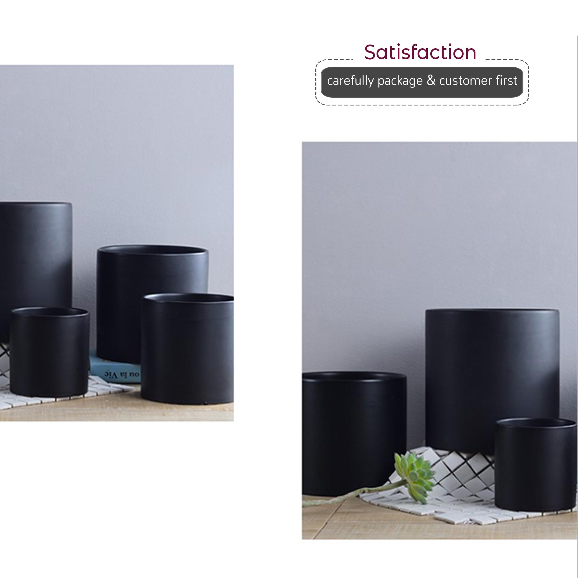 WGVI Matte Black Ceramic Cylinder Vase - 3.75