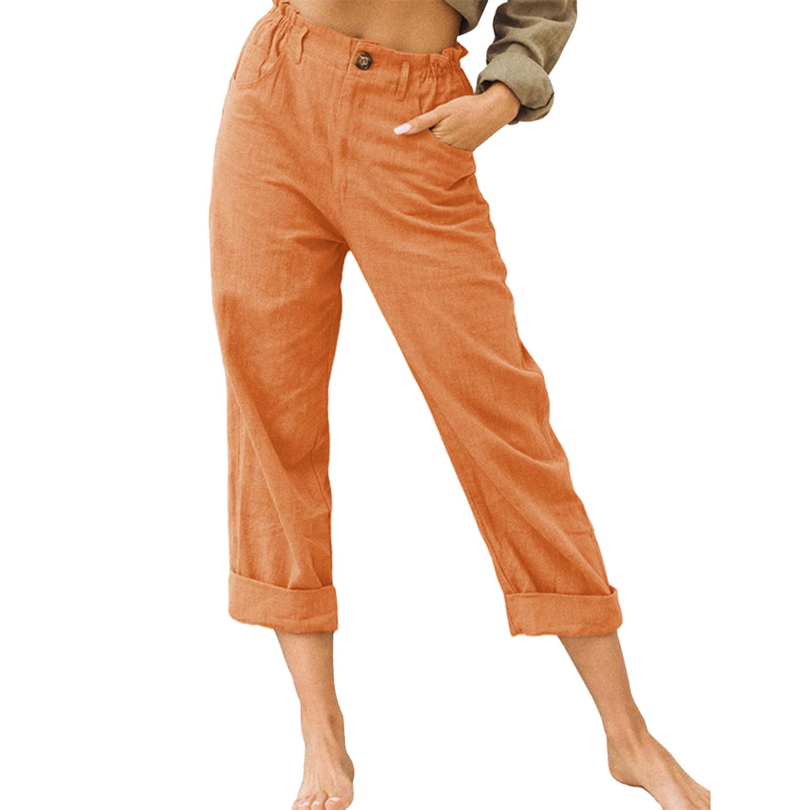 Women's Comfy Casual Cotton Linen Pants with Drawstring Back & Elastic Waist - Breathable Lounge Pants for Yoga, Travel, and Home Relaxation
