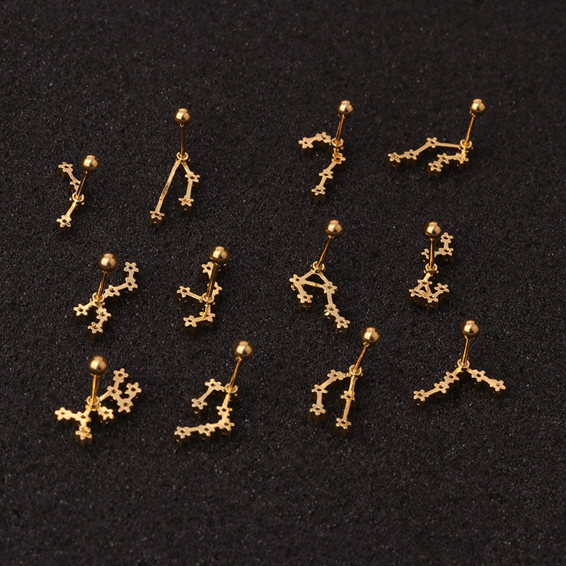 20G Surgical Steel Zodiac Sign Cartilage Stud Earrings for Women - HSPJ19101 | Perfect for Daily Wear, Gifts & Piercing Jewelry Collection