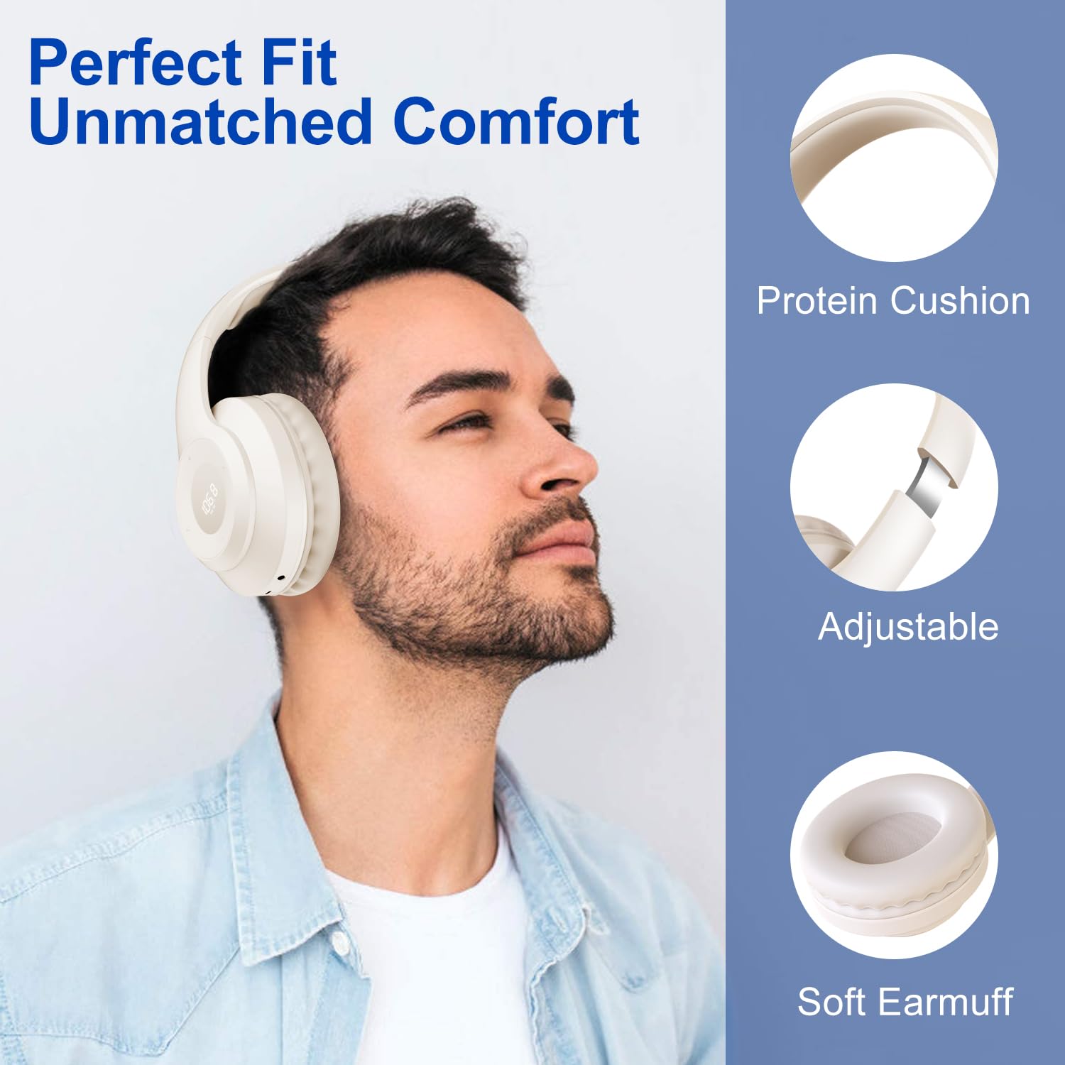 X5 Rechargeable FM Radio Headphones - Portable Wireless Headset with LED Display, Soft Ear Cushions & Strong Reception - Ideal for Meetings, Work, Hiking, Jogging & Outdoor Activities (Beige)