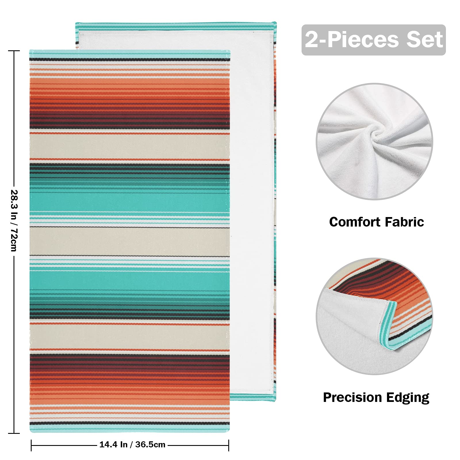 Premium Xigua 2-Piece Bath Towel Set - Soft, Absorbent Face & Hand Towels for Bathroom, Gym, Travel - Mexican Serape Striped Design for Home & Shower Use