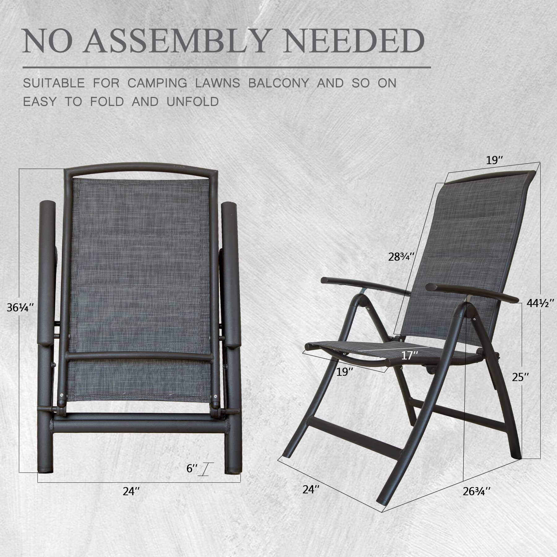 Domi 2-Pack Folding Patio Chairs - Adjustable Reclining Aluminum Frame Lawn Chairs with High Backrest, Double-Layered Textilene Fabric for Outdoor, Porch, Balcony, Garden - Perfect for Relaxing, Sunbathing, and Outdoor Dining