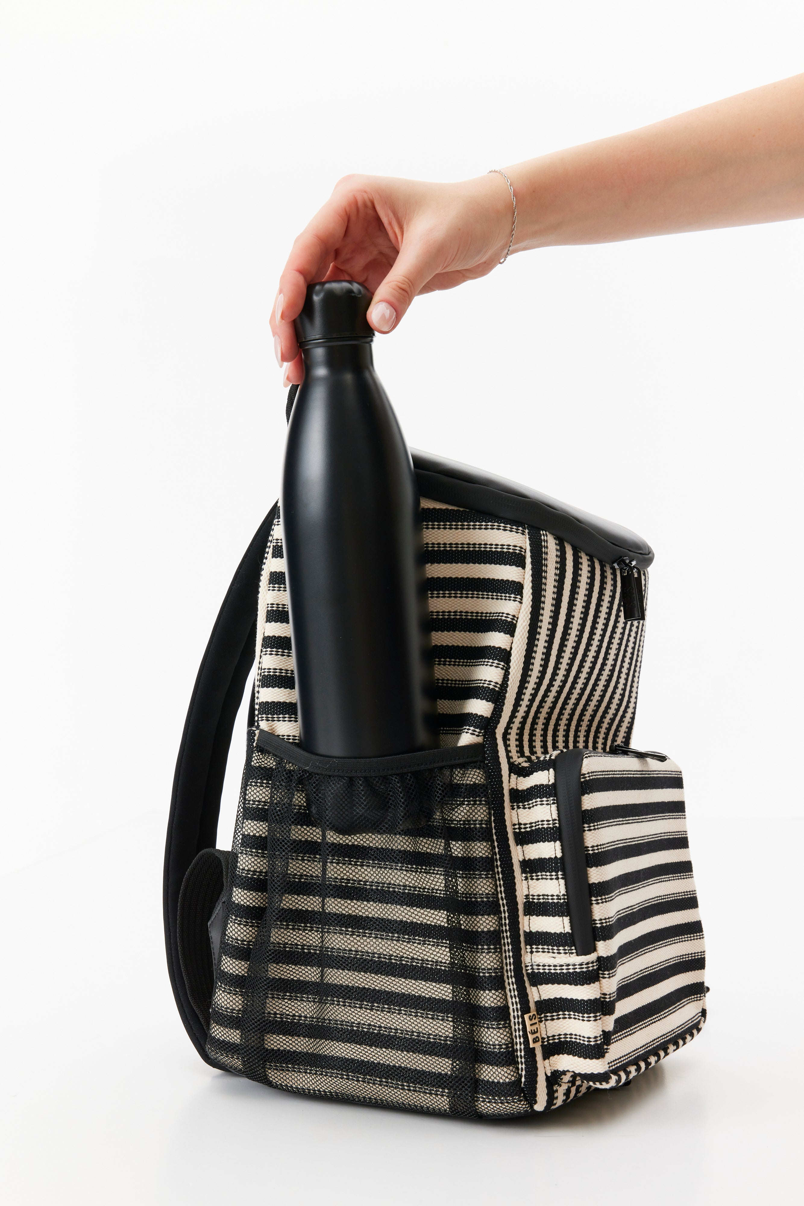 Premium Black Stripe Backpack Cooler - Insulated Leakproof Lunch Bag for Hiking, Camping & Beach Outings - Perfect for Picnics, Work & Outdoor Adventures