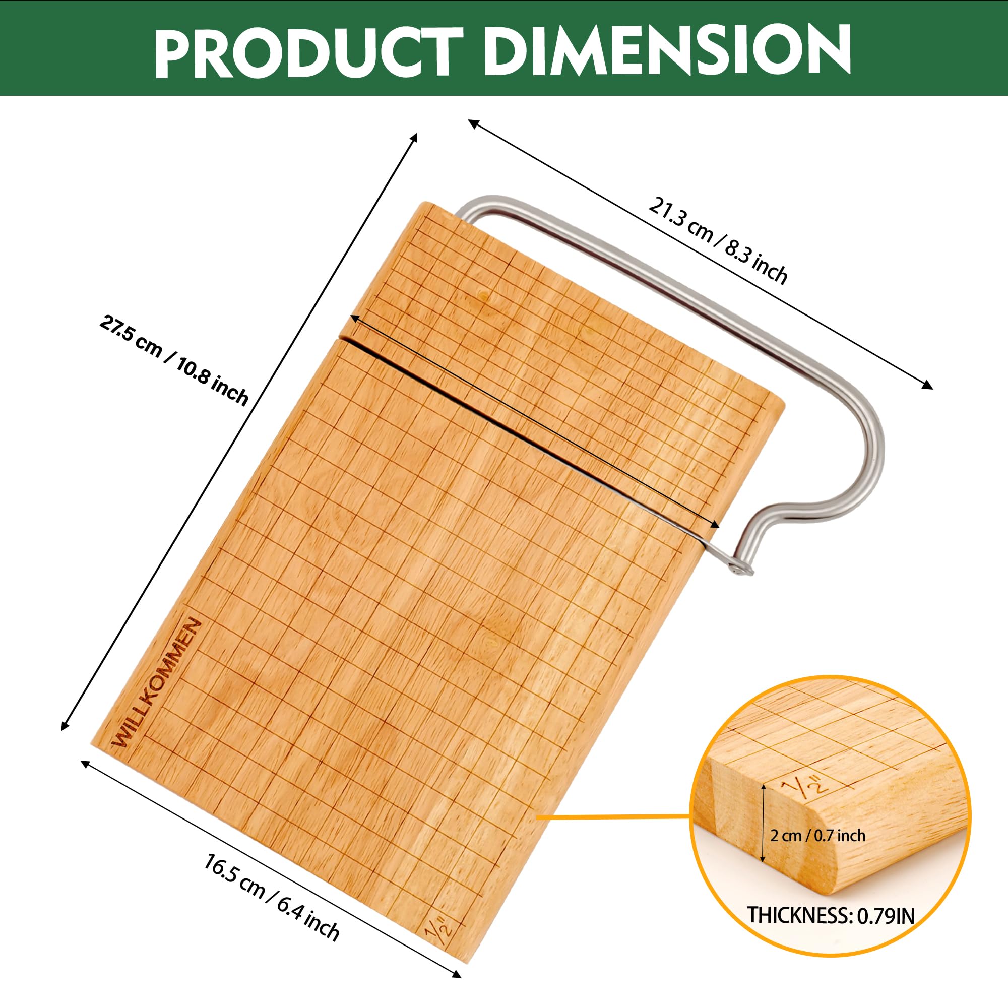 Premium Wooden Cheese Slicer & Cutting Board with Stainless Steel Blade - 10.8