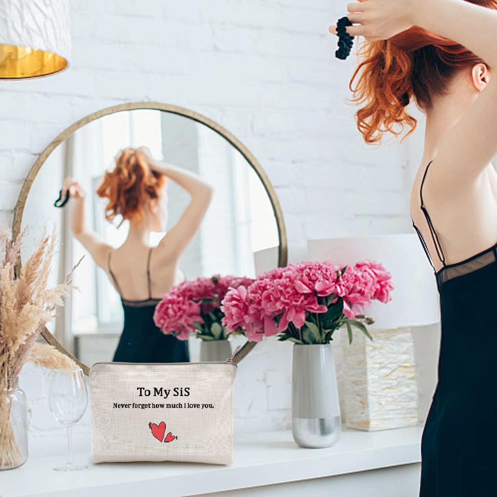 Best Sister Gift Ideas - Premium Linen Makeup Bag & Toiletry Pouch for Best Friends, Soul Sisters & Loved Ones | Perfect for Travel, Cosmetics Storage & Thoughtful Birthday Presents