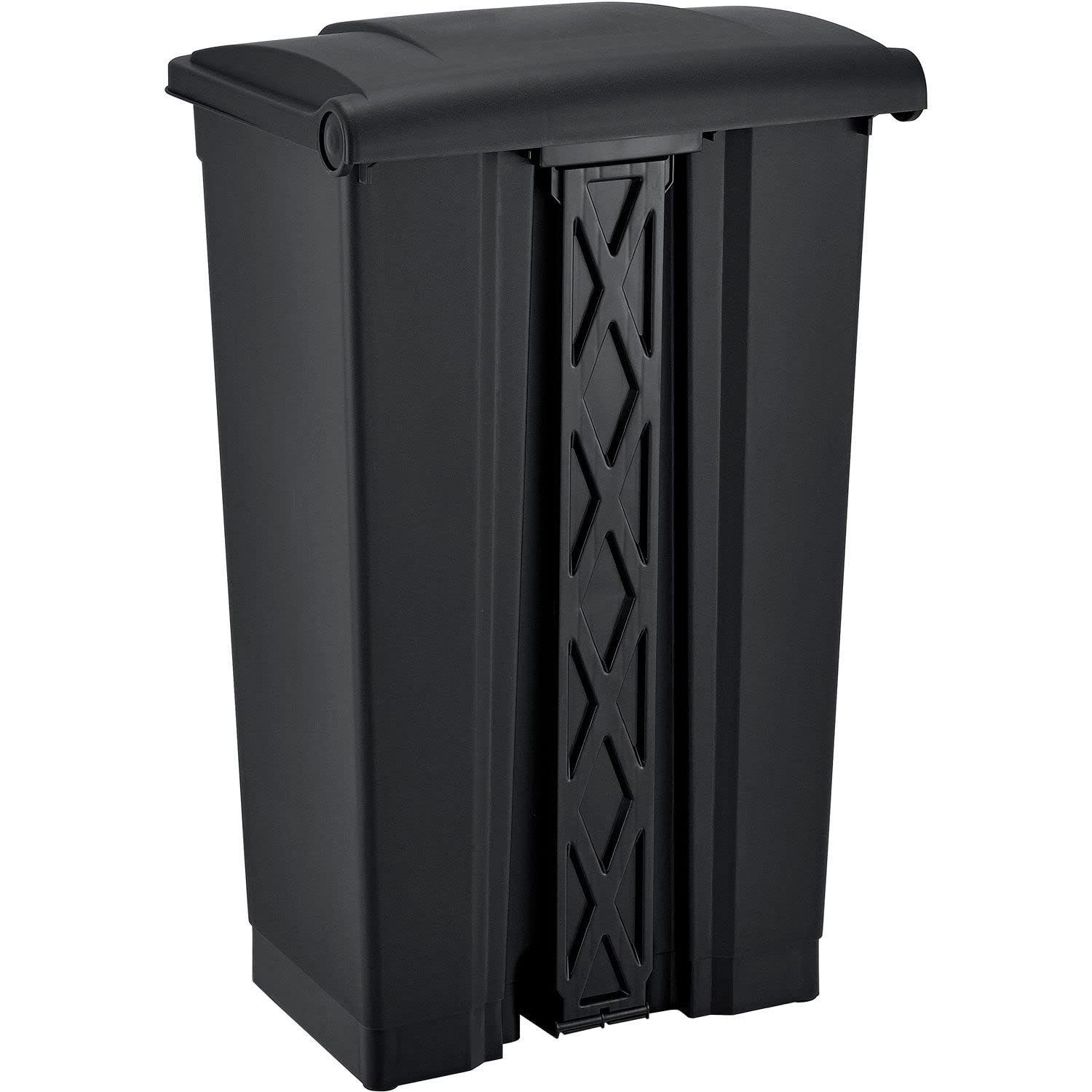 23 Gallon Black Plastic Rectangular Step-On Trash Can for Kitchen, Office & Commercial Use - Heavy Duty Waste Bin with Lid - Global Industrial Garbage Container