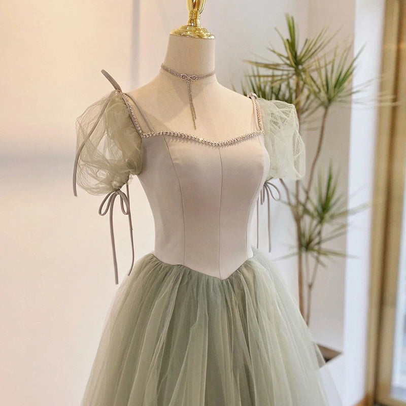 Elegant Emerald Green A-Line Prom Dress with Short Sleeves - Soft Flowy Formal Evening Gown for Homecoming, Wedding Guest, Cocktail Party & Special Occasions