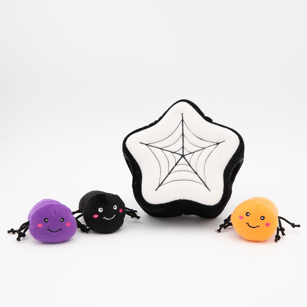 ZippyPaws Halloween Burrow Interactive Hide & Seek Dog Toys - Squeaky Plush Puzzle Toys for Puppies & Dogs with Spider Web Design | Fun Halloween Pet Gift for Indoor Play & Training