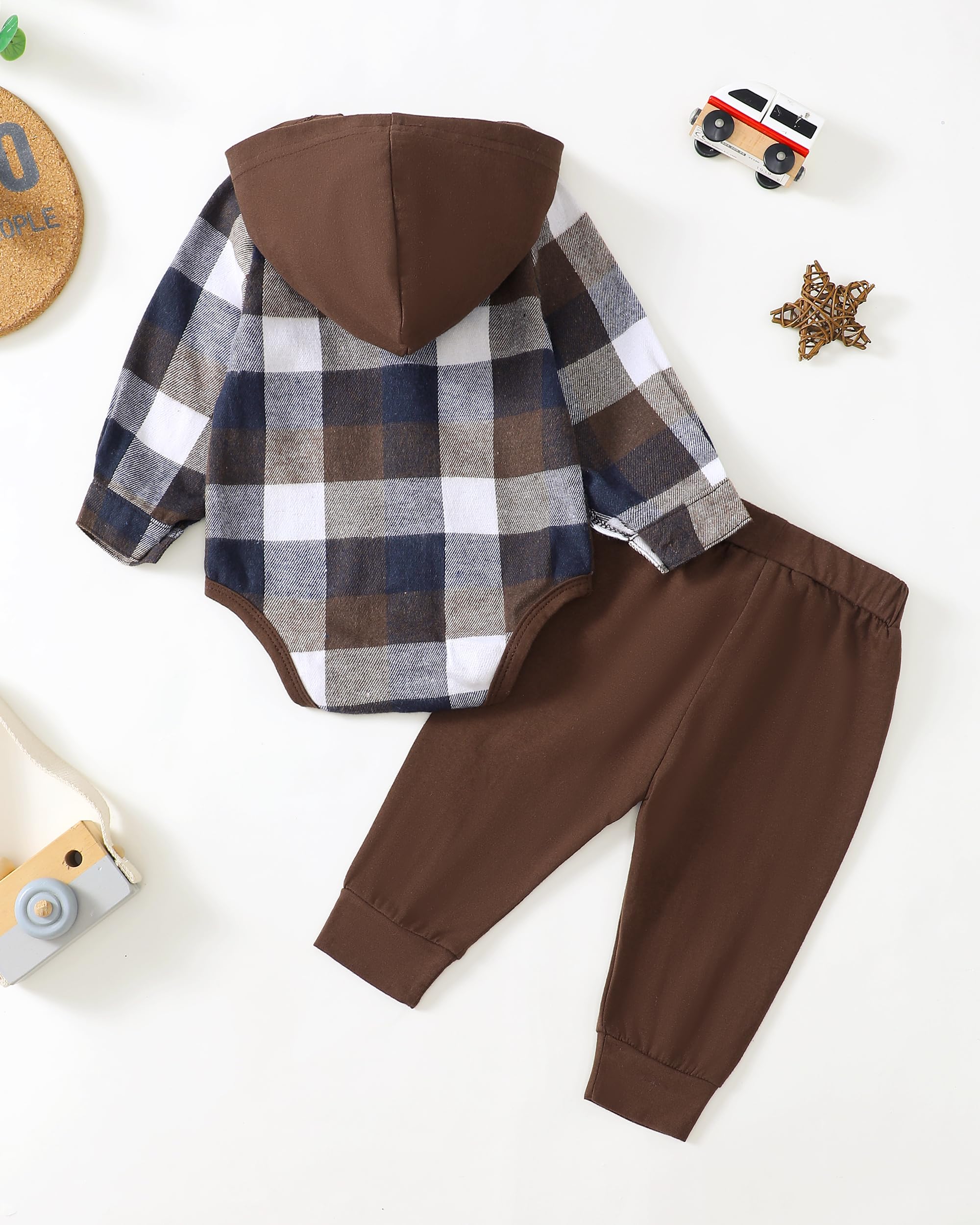 Newborn Baby Boy Clothes Winter Outfits - Soft Flannel Plaid Hoodie Romper for 0-3 Months | Cozy Preemie Infant Wear for Fall & Winter | Perfect for Family Photos, Playdates & Holiday Gifts