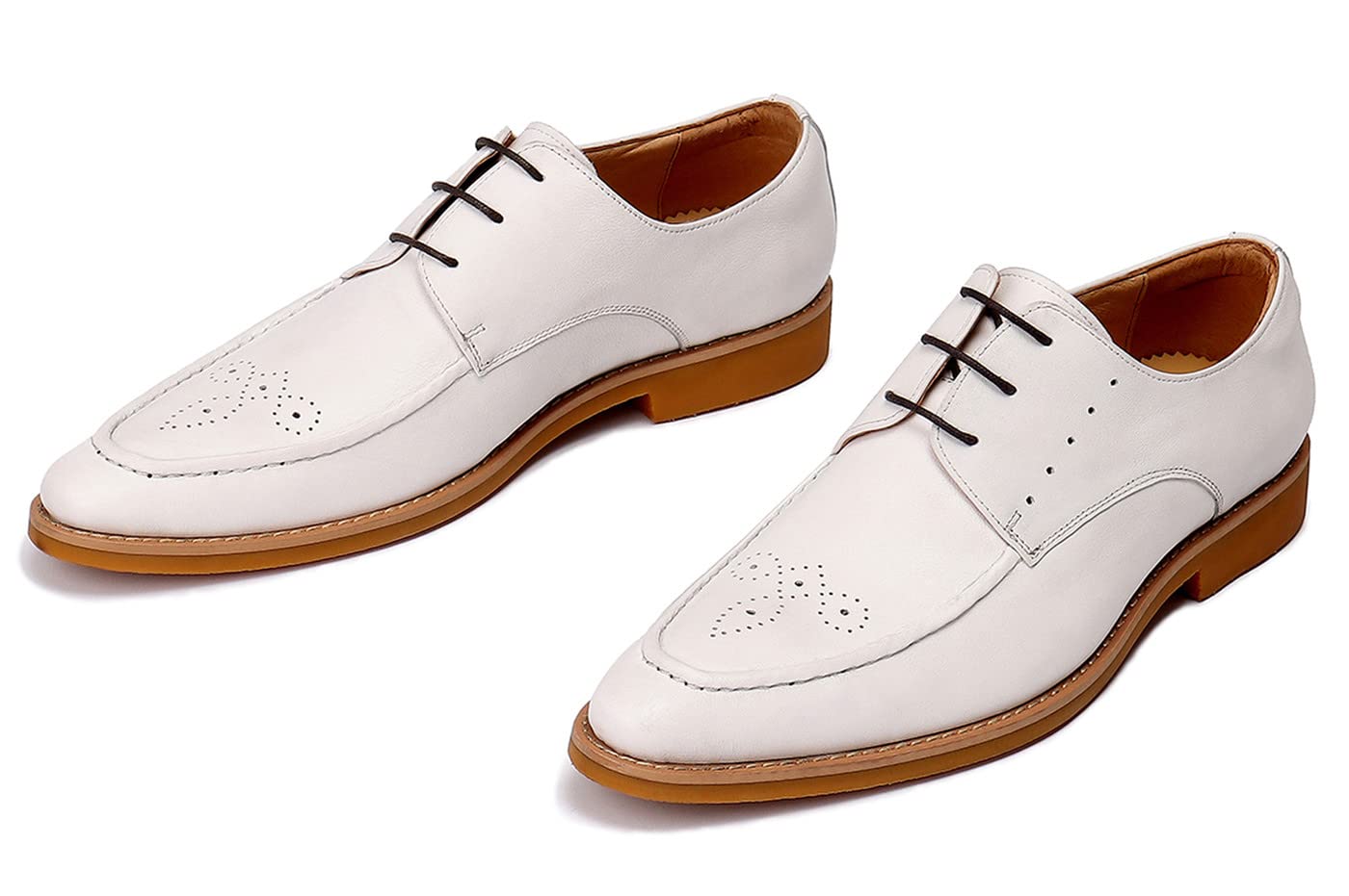 Men's White Lace-Up Oxford Dress Shoes - Modern Formal Shoes for Business, Wedding & Office Wear