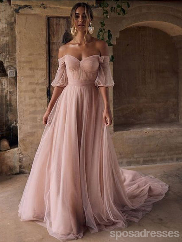 Elegant Pink A-Line Short Sleeve Off-Shoulder Maxi Prom Dress for Women - Perfect for Homecoming, Formal Events & Special Occasions