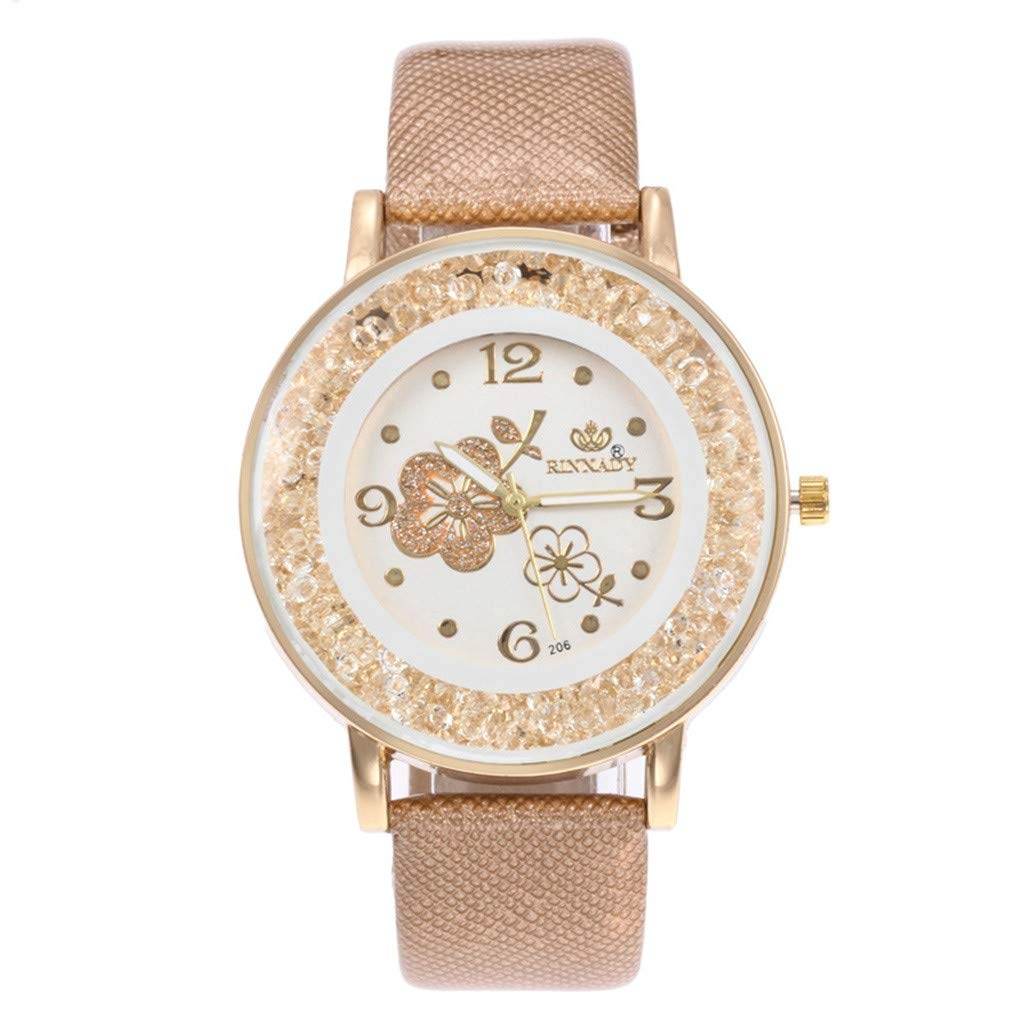Elegant Rhinestone Flower Inlay Women's Quartz Belt Watch - 36mm Khaki Fashion Timepiece for Ladies, Perfect Gift for Birthday, Anniversary & Daily Wear