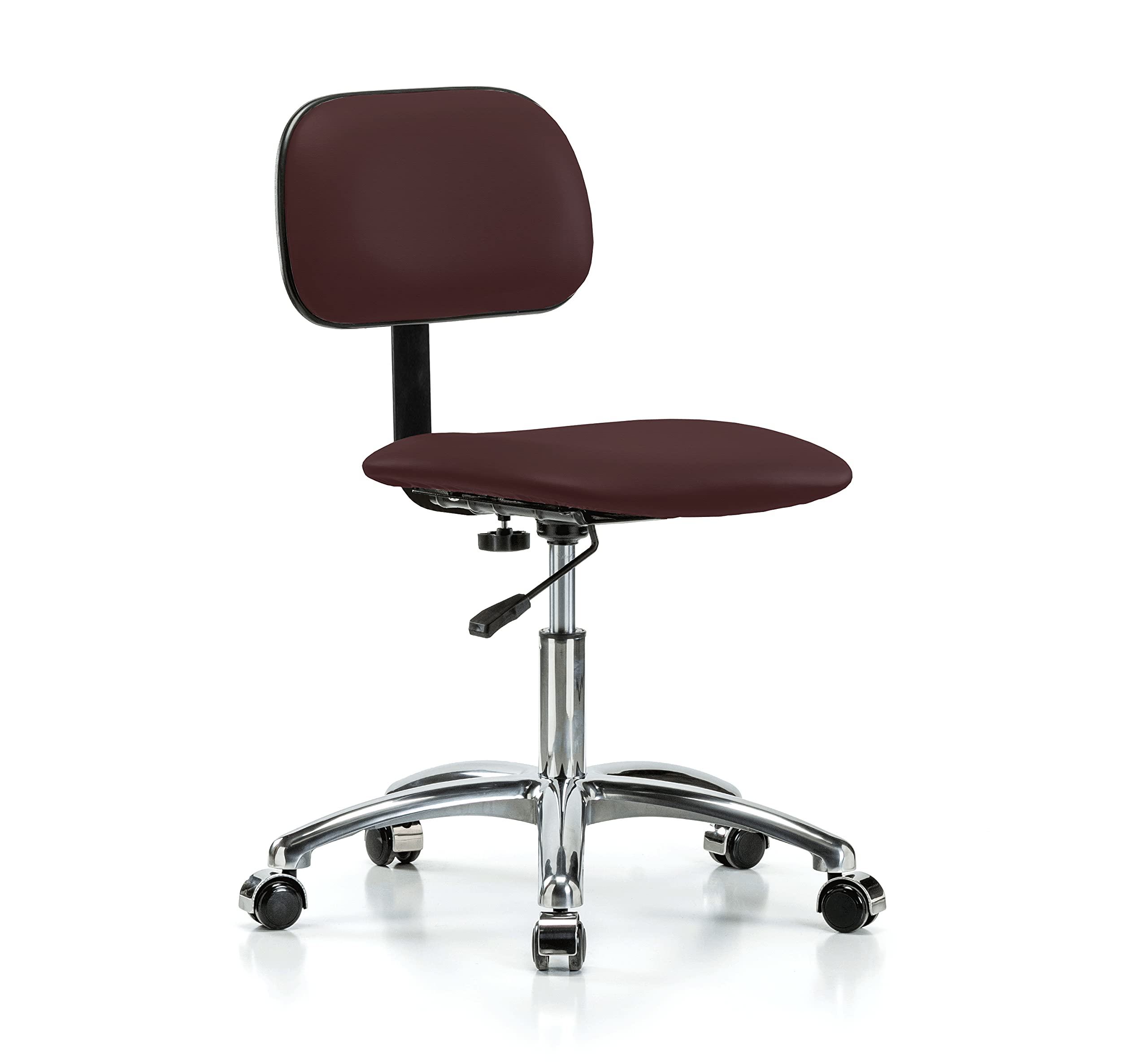 Adjustable Perch Chrome Rolling Lab Chair with Basic Backrest - Ergonomic Stool for Hardwood & Tile Floors, Desk Height (Burgundy Fabric) - Perfect for Laboratories, Classrooms & Home Office Workspaces