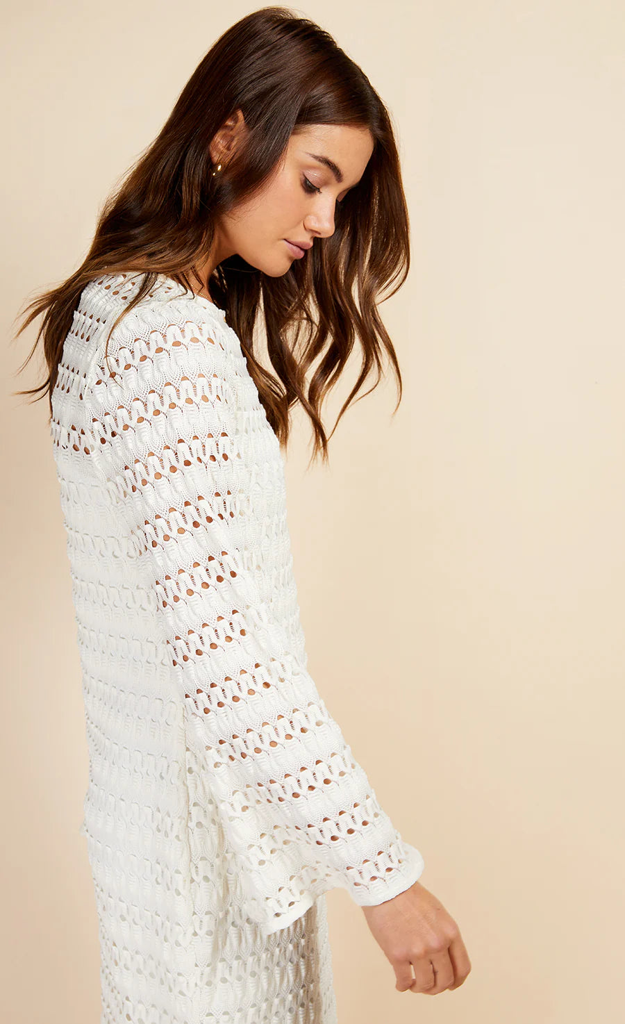 Chloe Crochet Knit Midaxi Dress - Cream Lace Boho Summer Dress for Women | Beach Wedding, Vacation, Date Night Outfit
