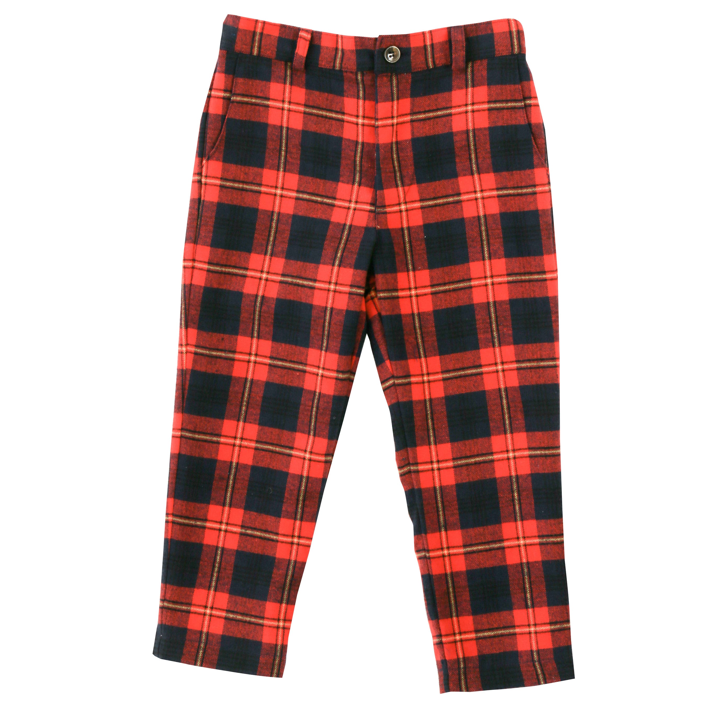 Alex Boys Flat Front Pants - Red & Yellow Plaid Pattern for School, Casual Wear & Special Occasions
