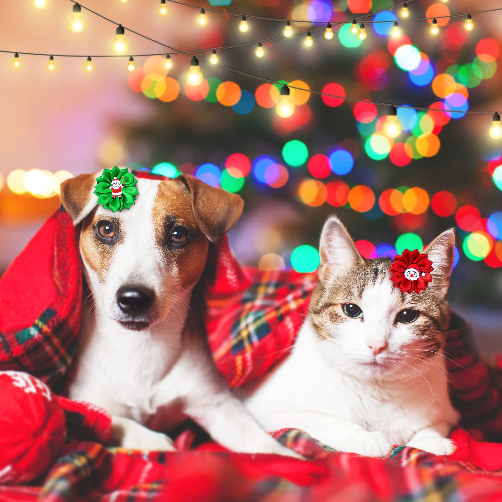 Christmas Dog Hair Bows 60 Pack - Pet Grooming Accessories for Small to Large Dogs & Cats - Perfect for Holiday Photos & Parties