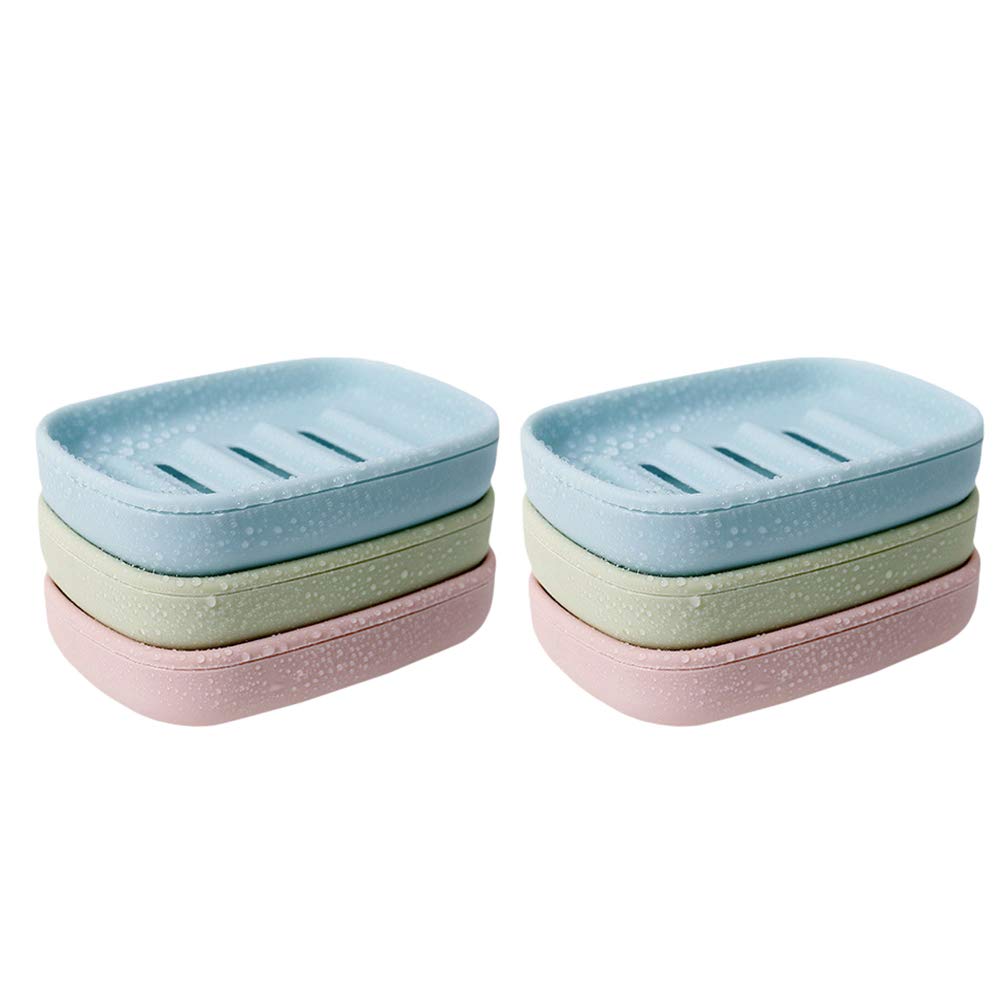 6-Pack Cabilock Double Layer Soap Dishes - Leak-Proof Bathroom Soap Holder with Drain Holes for Shower, Kitchen, and Sink Countertop Organization