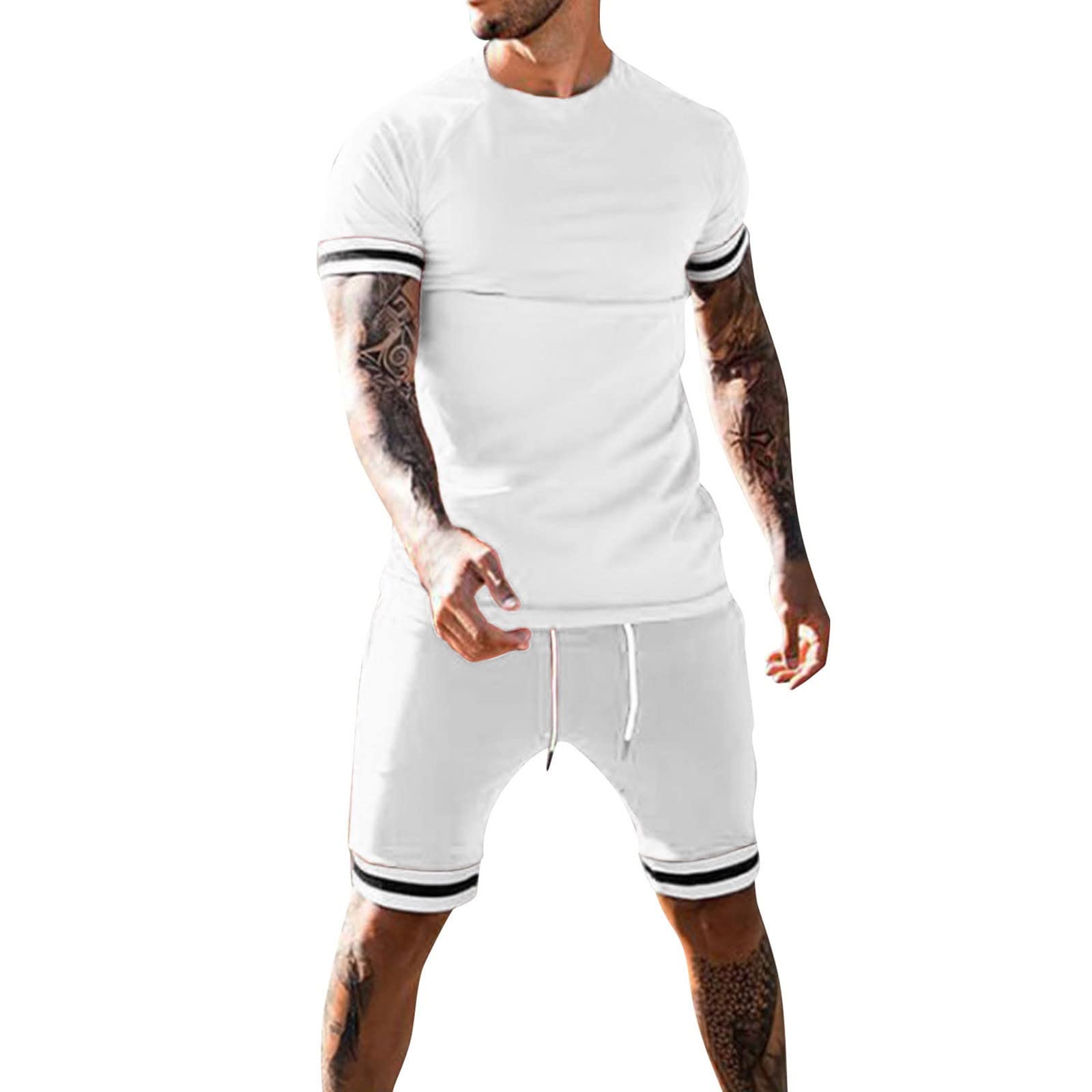 LindoMaker Men's Casual Short Sleeve Crewneck T-Shirt & Athletic Shorts Matching Set - Relaxed Fit Workout Tracksuit with Pockets for Gym, Running & Lounge Wear (2023 Collection)