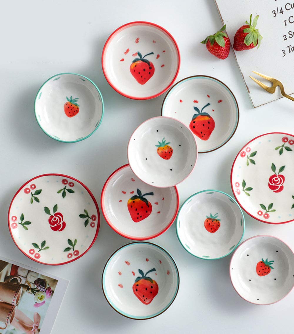 Hand-Painted Strawberry Ceramic Sauce Dish - Set of 4 Small Plates for Desserts, Snacks, Seasonings & Side Dishes | Perfect for Tea Parties, Picnics & Home Decor