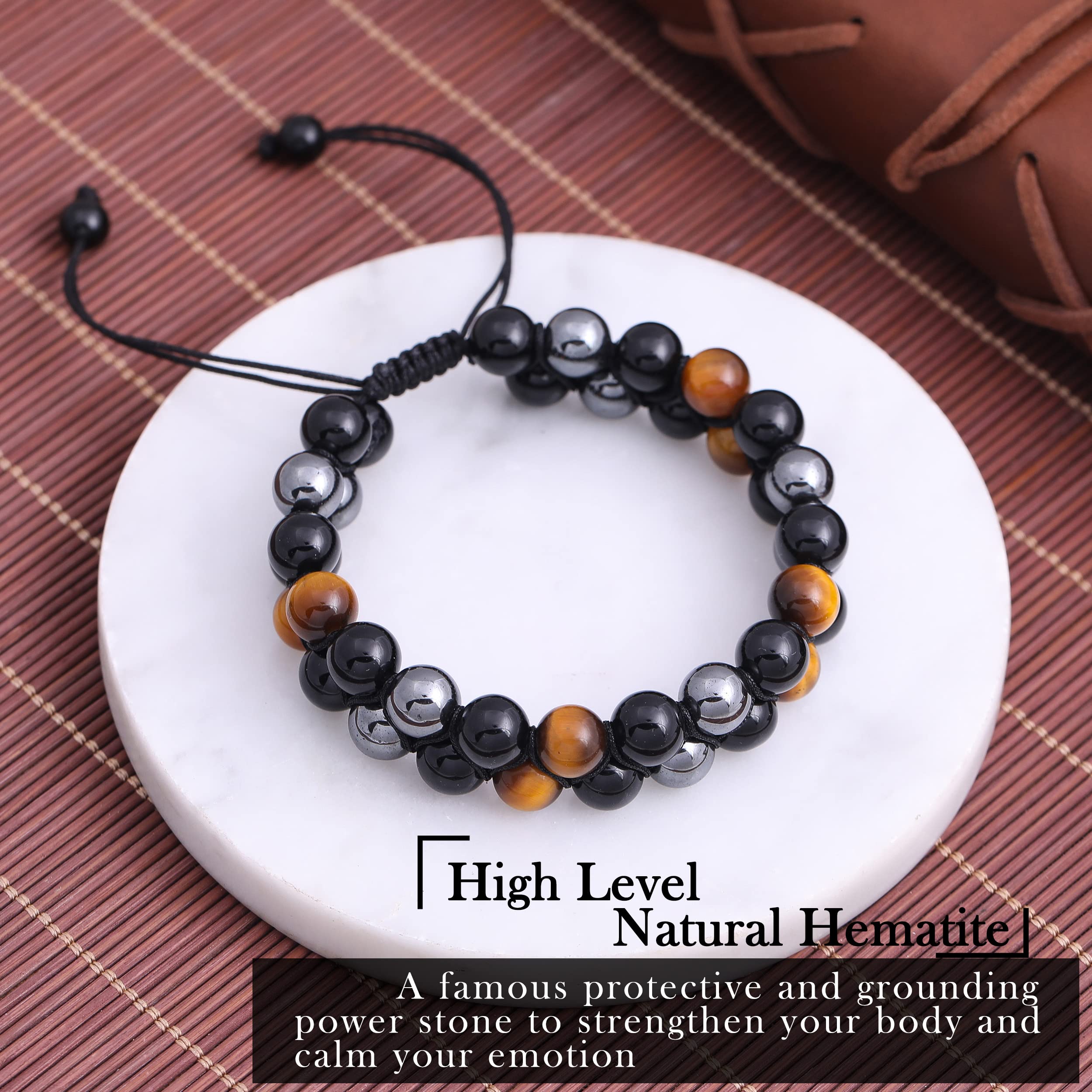 Tiger Eye Bracelet for Men & Women - Handmade Natural Stone Beads with Hematite & Black Obsidian | Healing Energy Crystal Jewelry | Protection Bracelet for Meditation, Stress Relief & Positive Energy